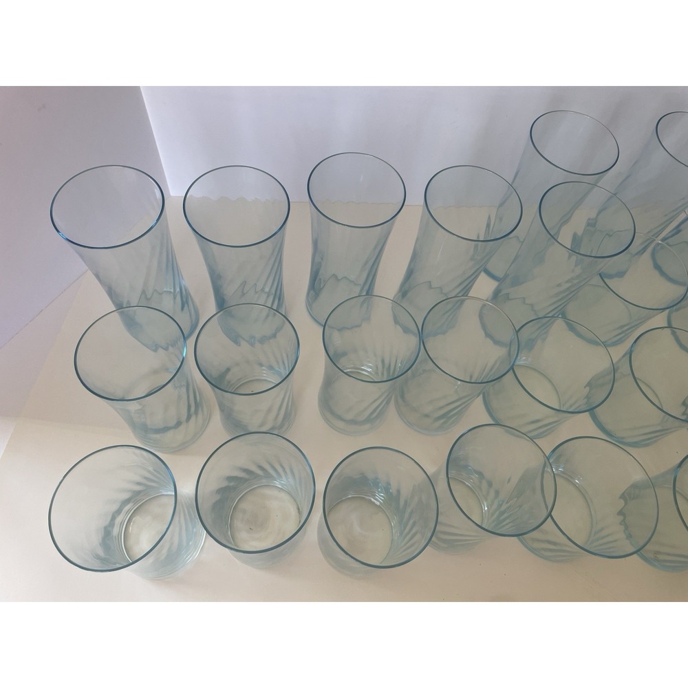 Vintage Mirage Bermuda Blue Glassware Set 24 Pc Coastal Mid Century Barware